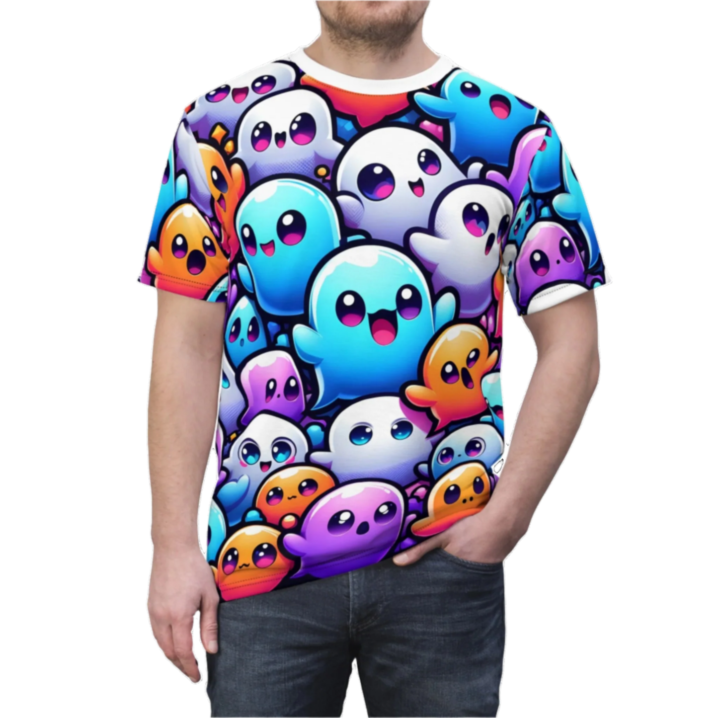 Ghosts - Unisex Cut & Sew Tee with Colorful Ghosts Design