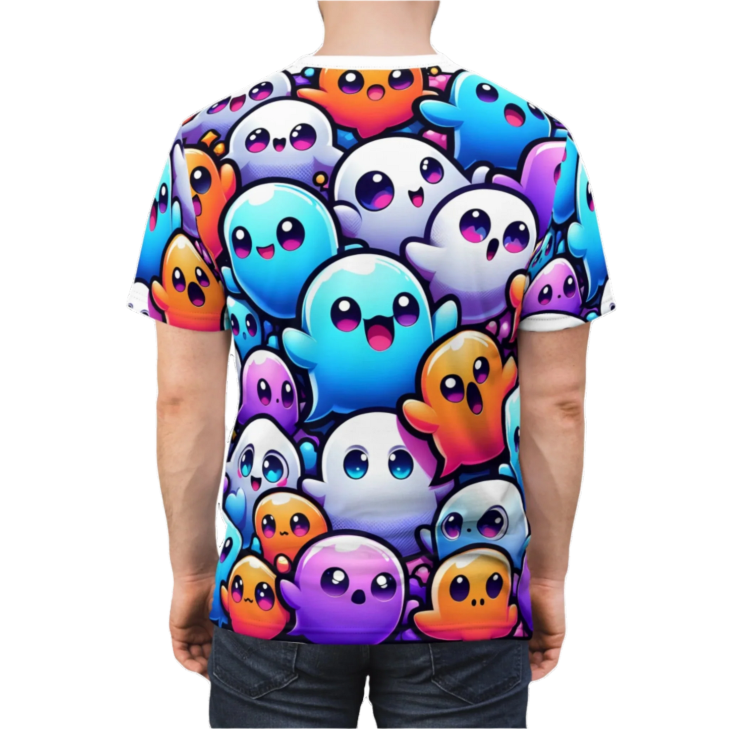 Ghosts - Unisex Cut & Sew Tee with Colorful Ghosts Design