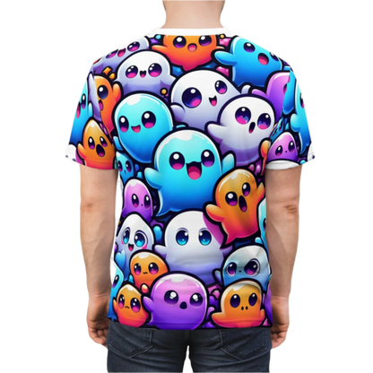 Ghosts - Unisex Cut & Sew Tee with Colorful Ghosts Design